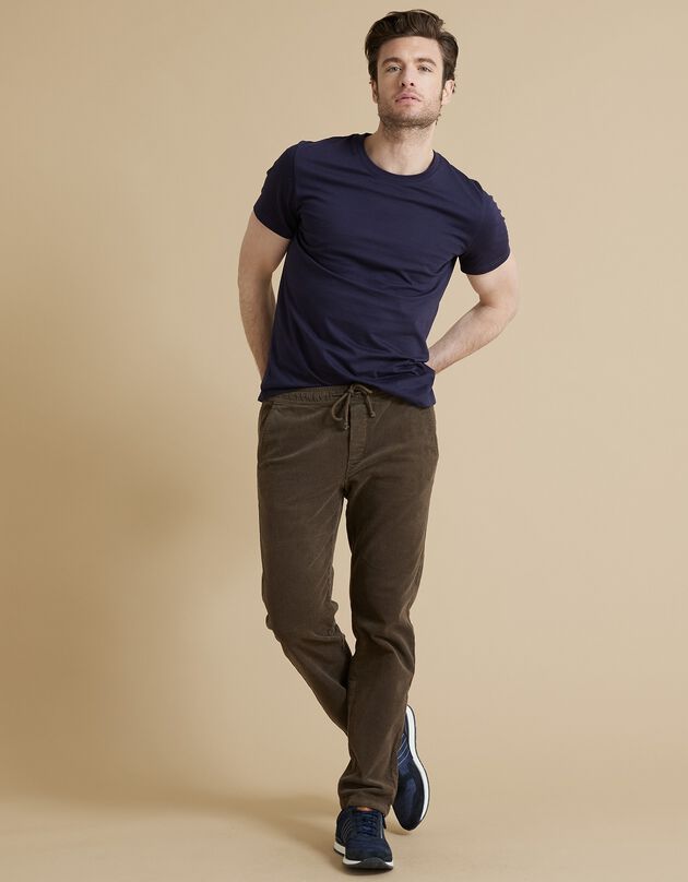 Pantalon en velours fines côtes taille élastiquée (taupe)
