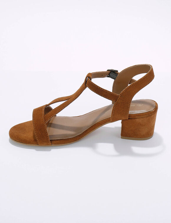 Leren sandalen met riempjes en hak, LWG-gecertificeerd (karamel)