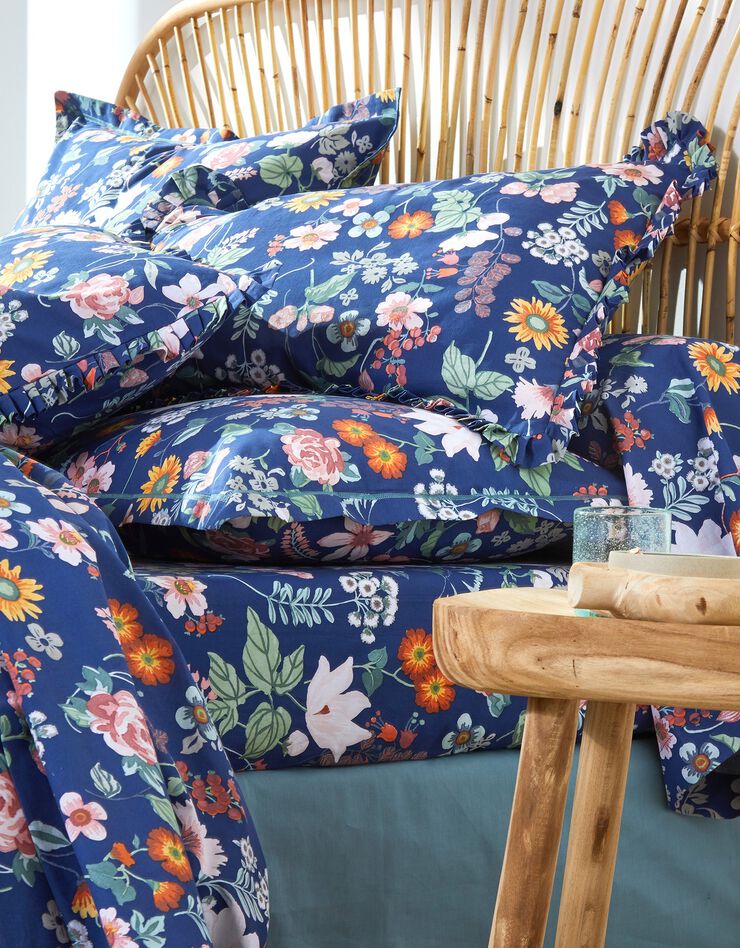Bedlinnen Kelly in katoen met bloemenprint (marine)