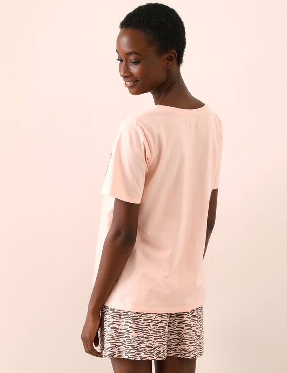 Pyjama short imprim&eacute; z&egrave;bre (rose / taupe)