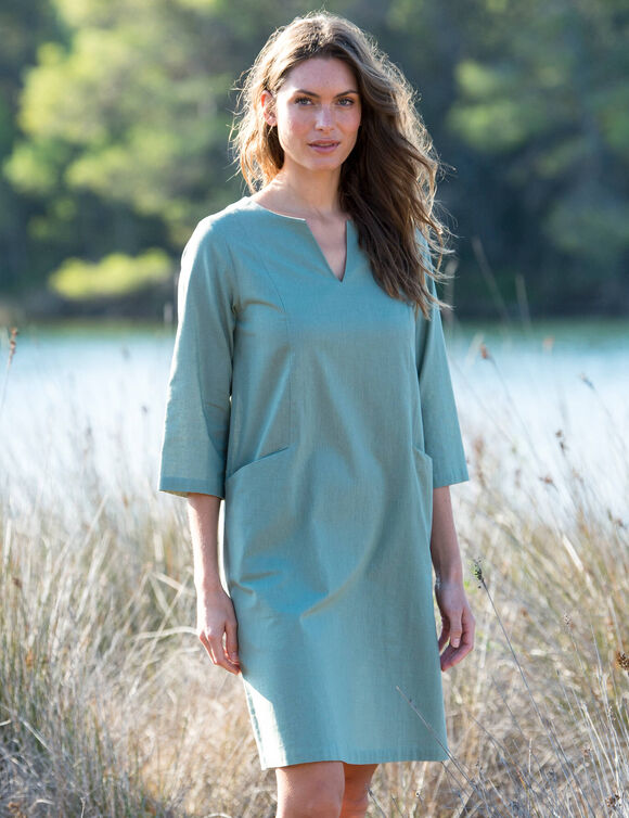 Robe forme housse unie, mélange coton-lin  (vert grisé)