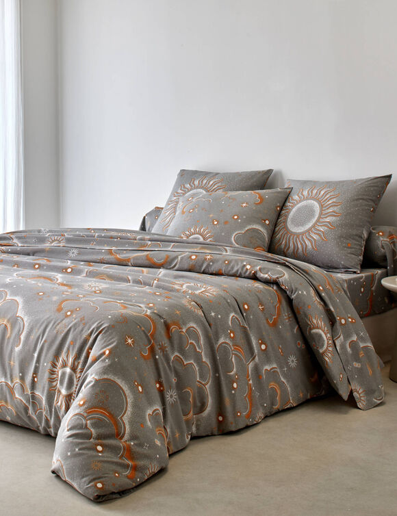 Linge de lit Helios en coton imprimé (gris)