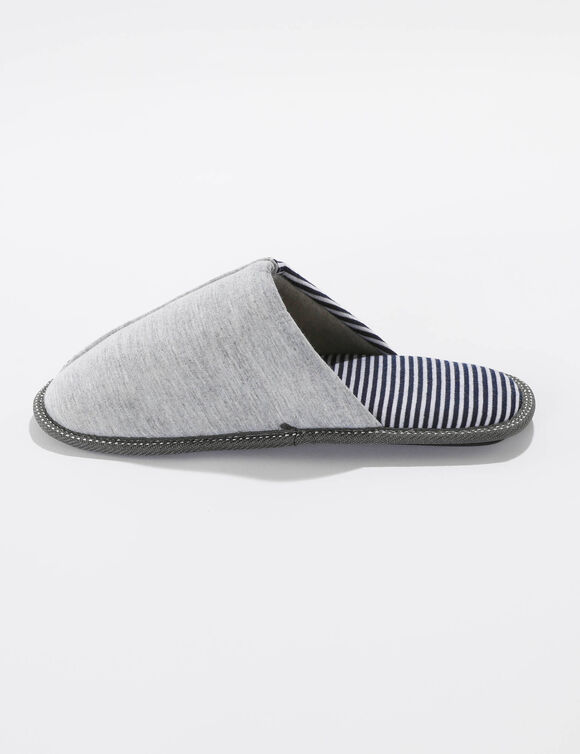 Chaussons mules unis bande rayée (gris)