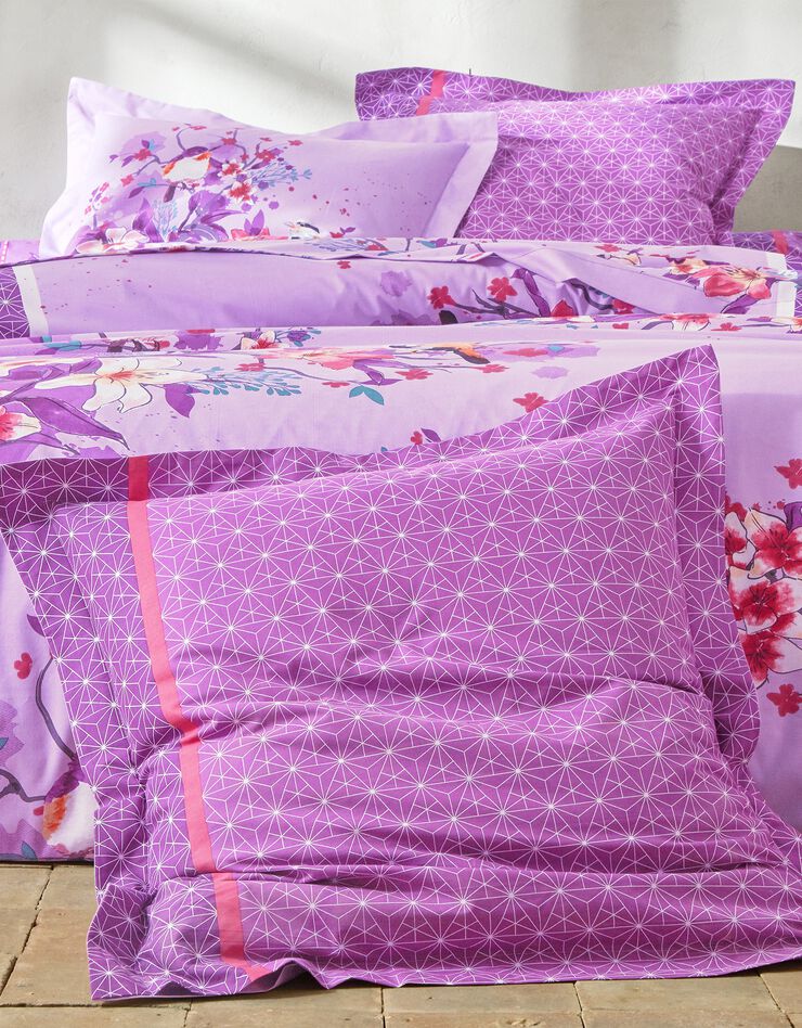 Linge de lit Birdy en coton imprimé oiseaux (parme)