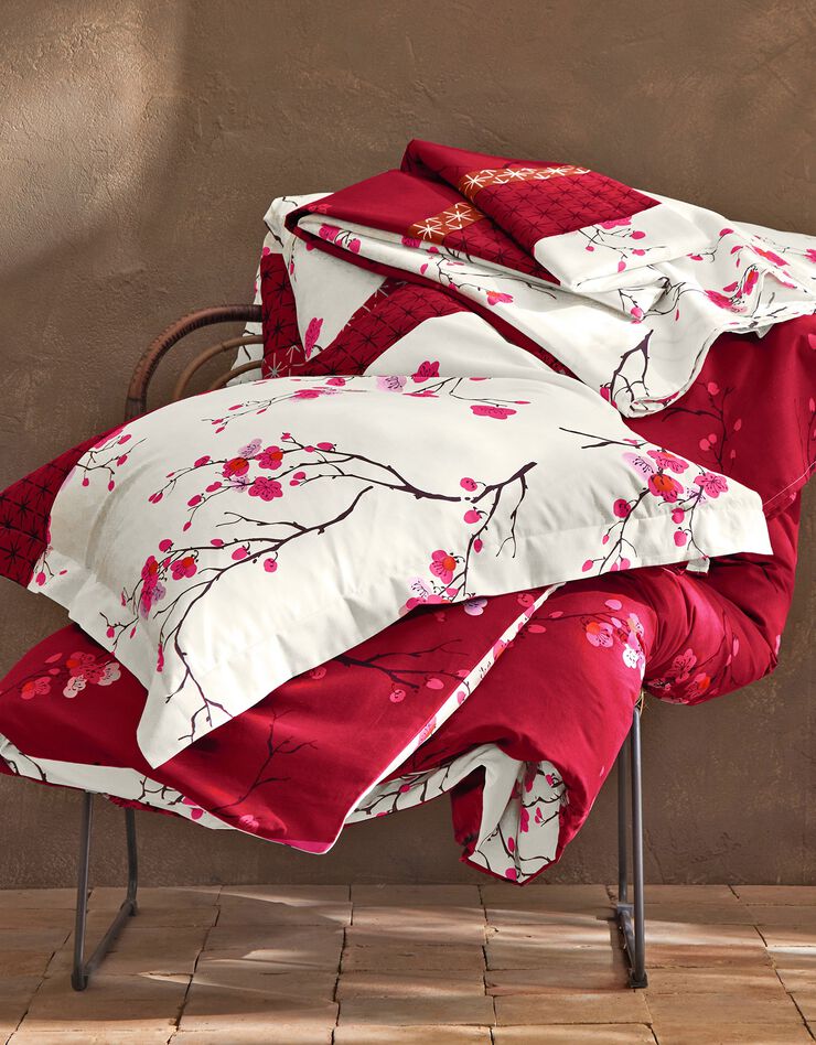 Linge de lit Kimori en coton imprimé fleurs de cerisier (rouge)