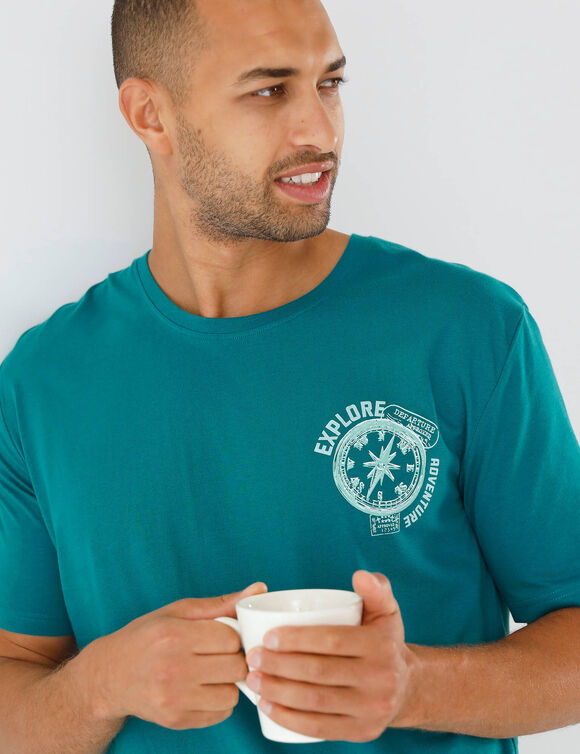 T-shirt pyjama motif poitrine manches courtes  (turquoise)