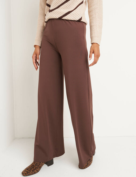 Wijde broek in rekbaar tricot (chocolade)