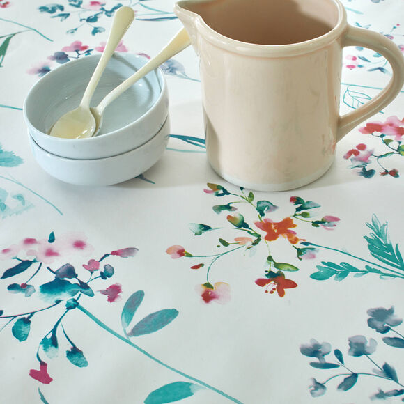 Nappe toile cir&eacute;e motif floral  (multicolore)