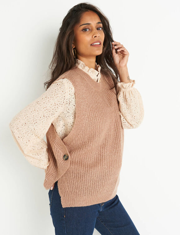 Mouwloze trui in tricot  (chiné taupe)
