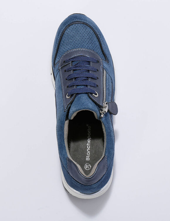 Leren sneakers met rits en veters (jeansblauw)