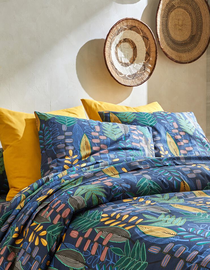 Linge de lit Madi coton motif végétal (marine)