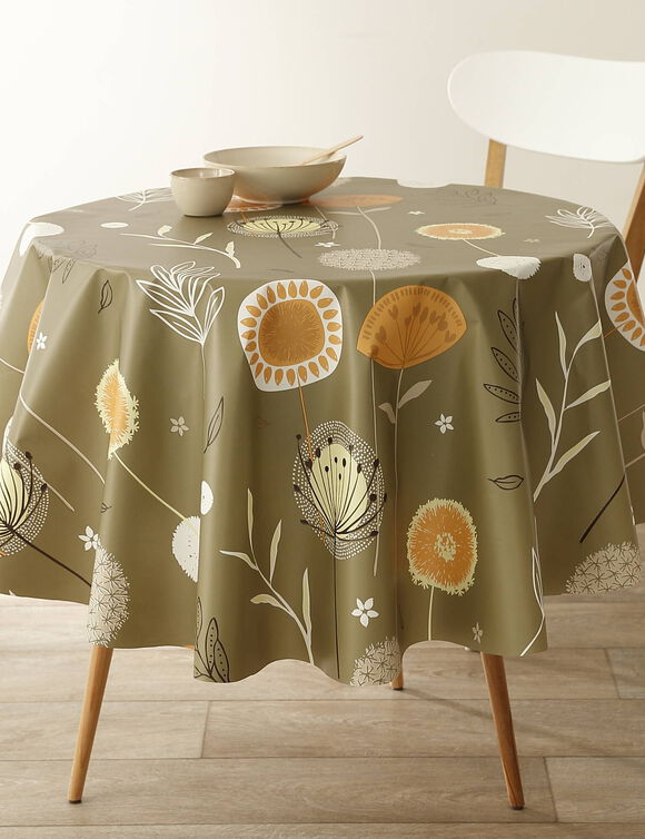 Tafellaken in toile cirée met paardenbloemmotief (groen)