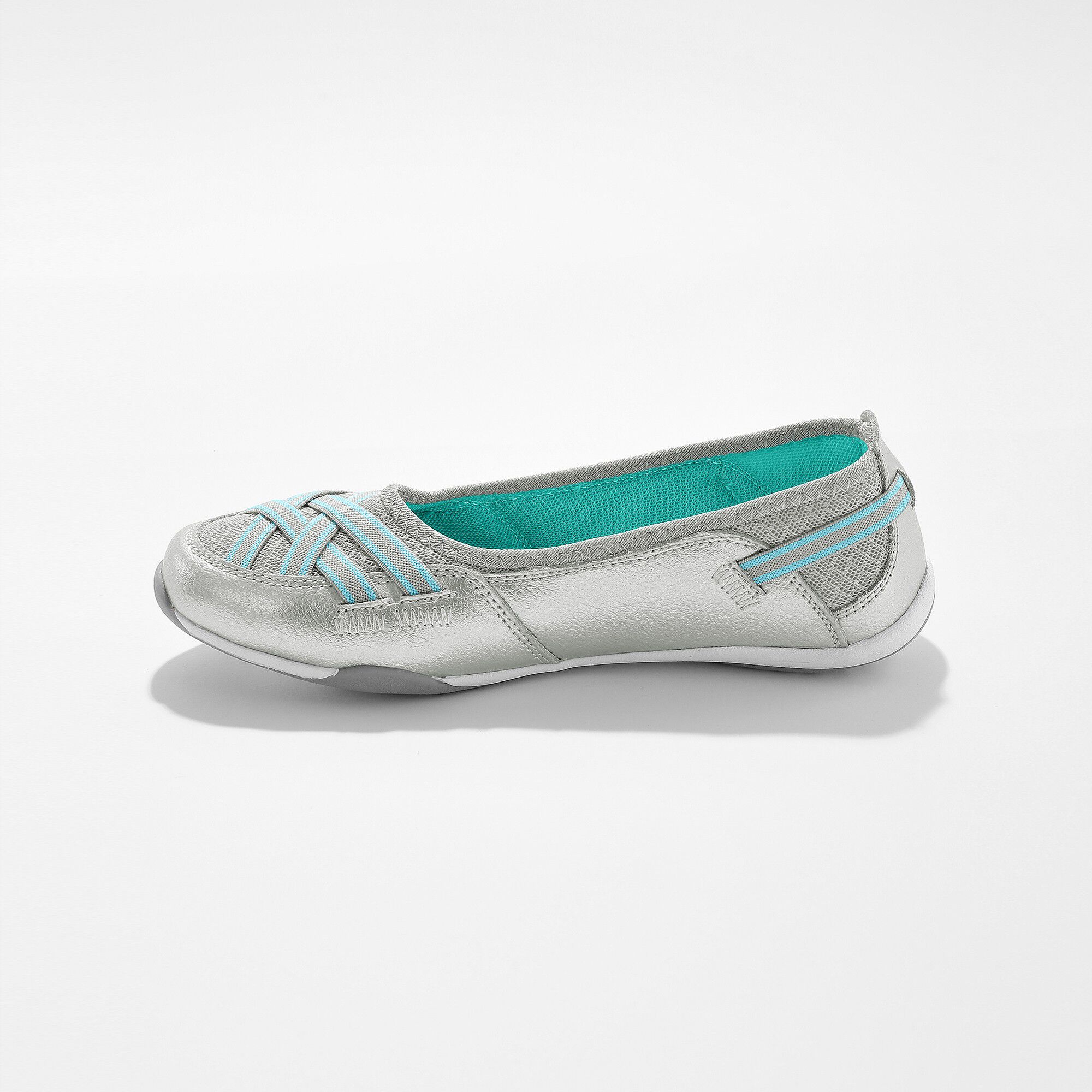 Soepele ballerina's in leer, zilverkleurig | Blancheporte