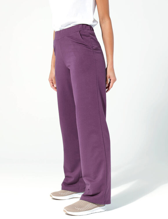 Pantalon coupe large molleton taille élastiquée (violet)