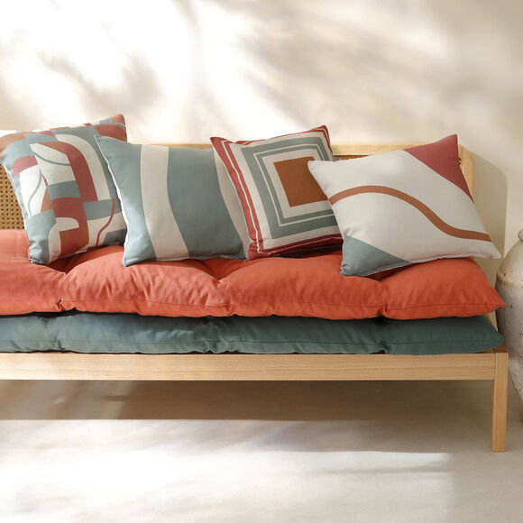 Housse de coussin imprimé "géométrique" - lot de 2 (terracotta / caramel / eucalyptus)