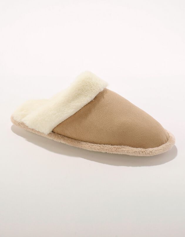 Gevoerde muiltjes met bovenwerk in suedinestijl (beige)