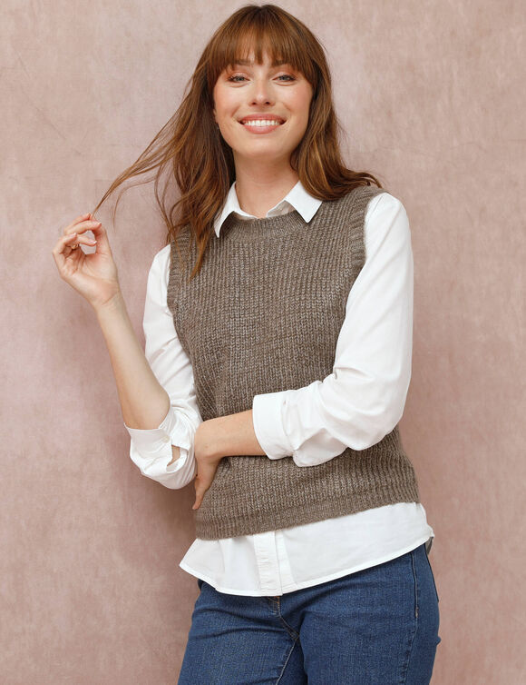 Mouwloze trui met ronde hals (chiné taupe)