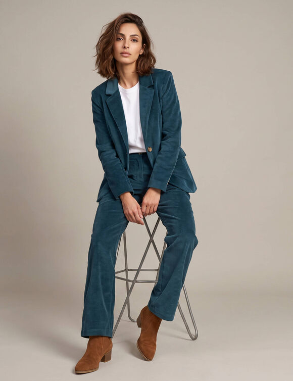 Veste blazer en velours (bleu fonc&eacute;)