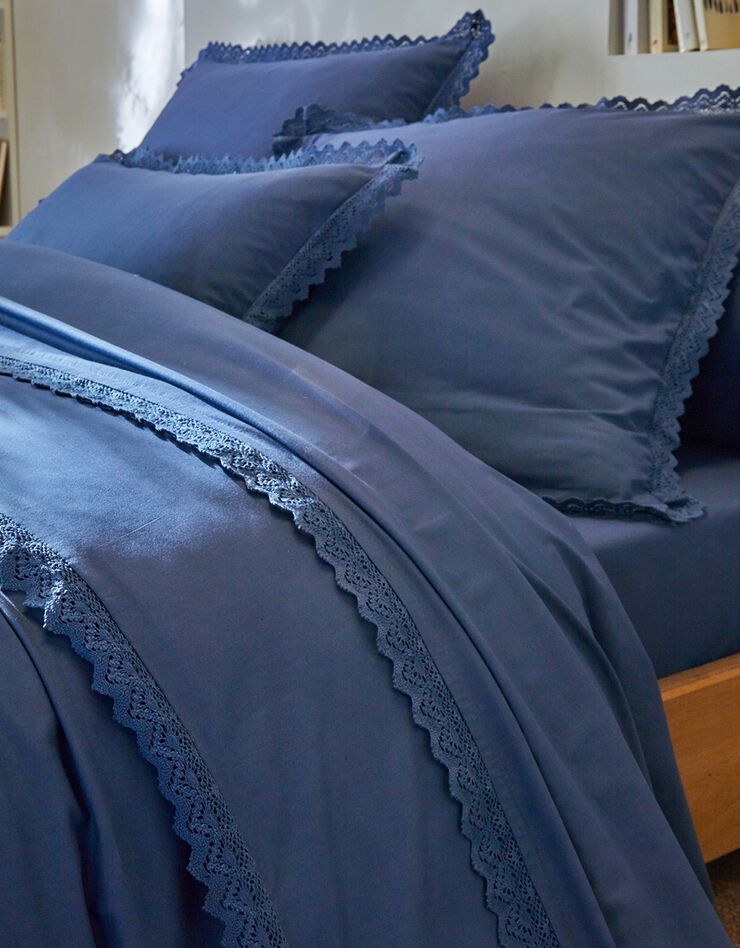 Linge de lit uni dentelle coton (marine)
