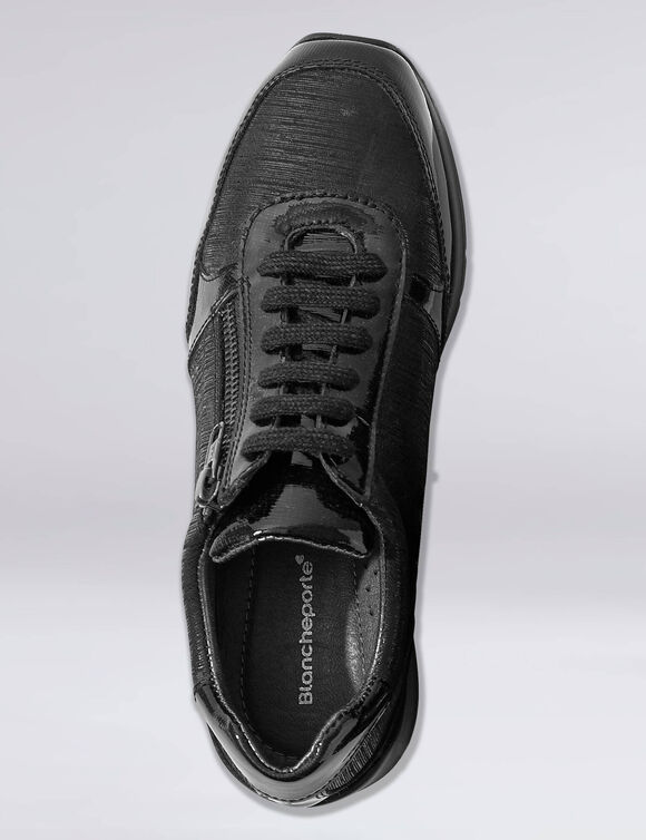 Tennisschoenen met verhoogde zool van LWG-gecertificeerd lakleer (zwart)