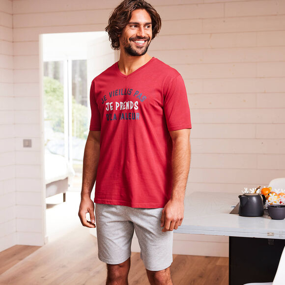 Pyjama short message (bordeaux / gris chin&eacute;)