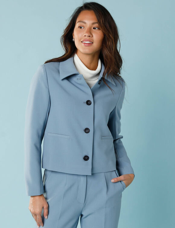 Veste blazer courte unie, Spécial Petites (bleu ardoise)