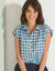 Geruite bloes, korte mouwen met omslag (blauw)