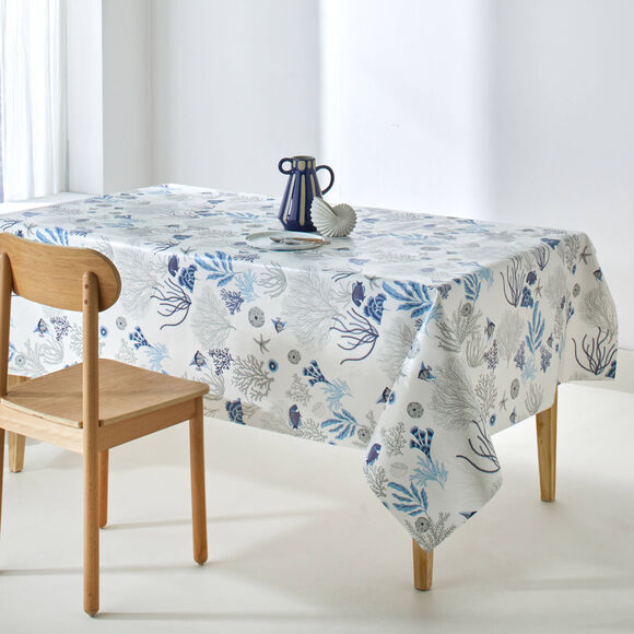Nappe toile cir&eacute;e imprim&eacute; fonds marins (bleu)