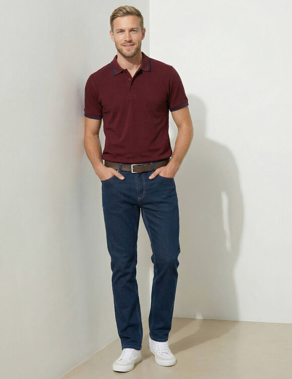 Polo uni maille piqu&eacute;e manches courtes (bordeaux)