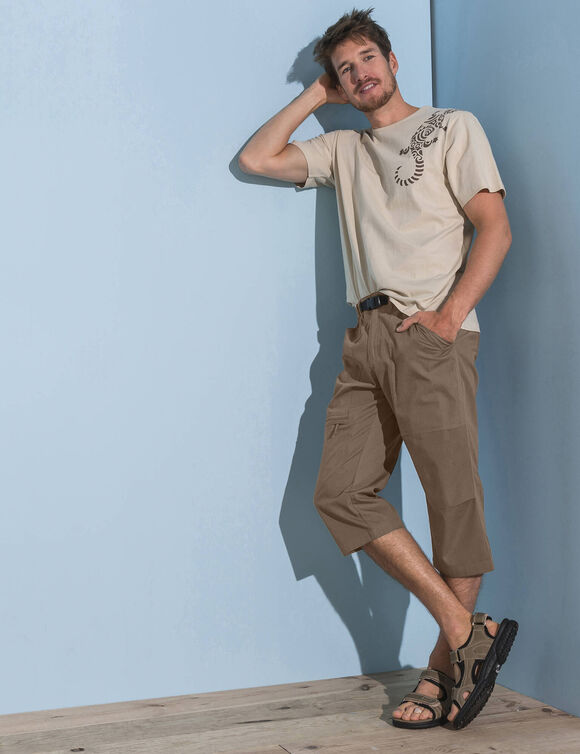 Pantacourt 3/4 élastiqué + ceinture assortie (beige foncé)