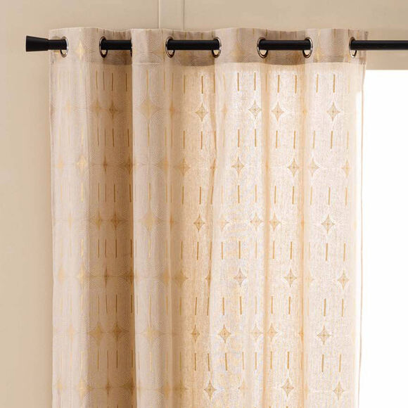 Rideau &agrave; &oelig;illets imprim&eacute; arches, d&eacute;tails m&eacute;tallis&eacute;s (blanc / naturel)