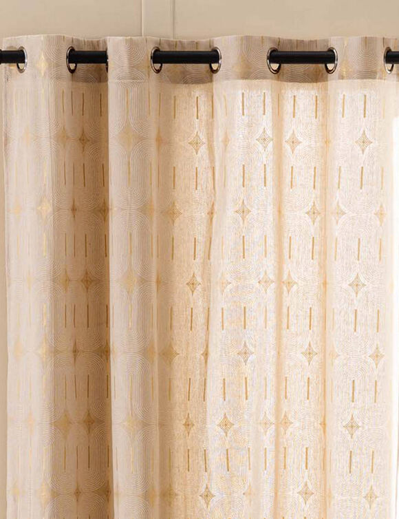Gordijn met oogringen en bogenprint, metallic details (wit / naturel)
