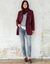 Manteau caban boutonn&eacute; uni (bordeaux)