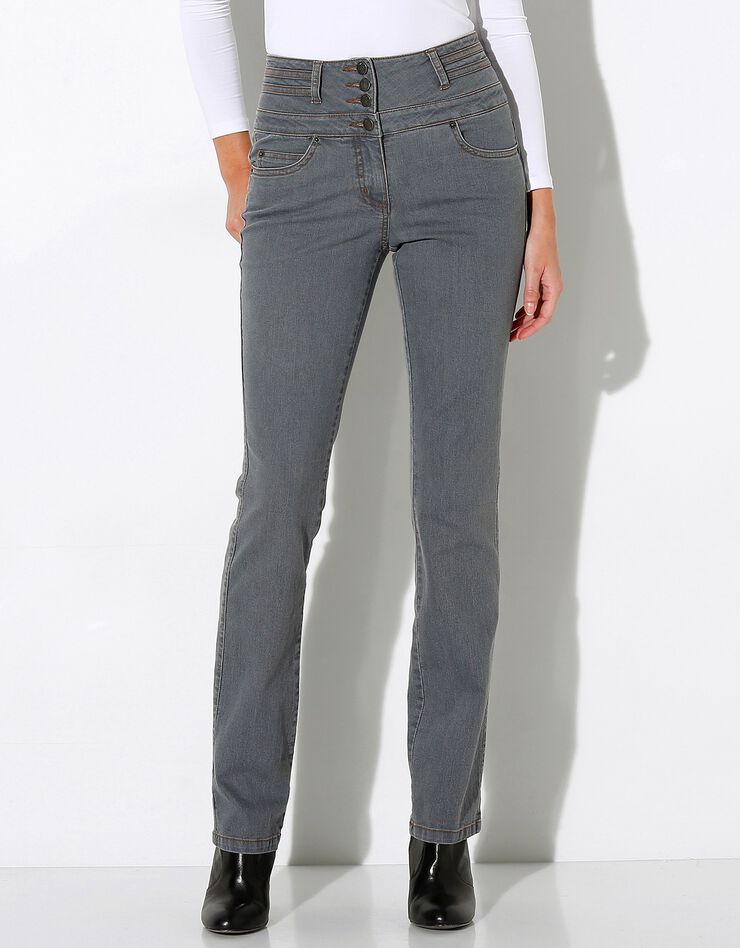 Rechte jeans met hoge taille, grijs, hi-res image number 1