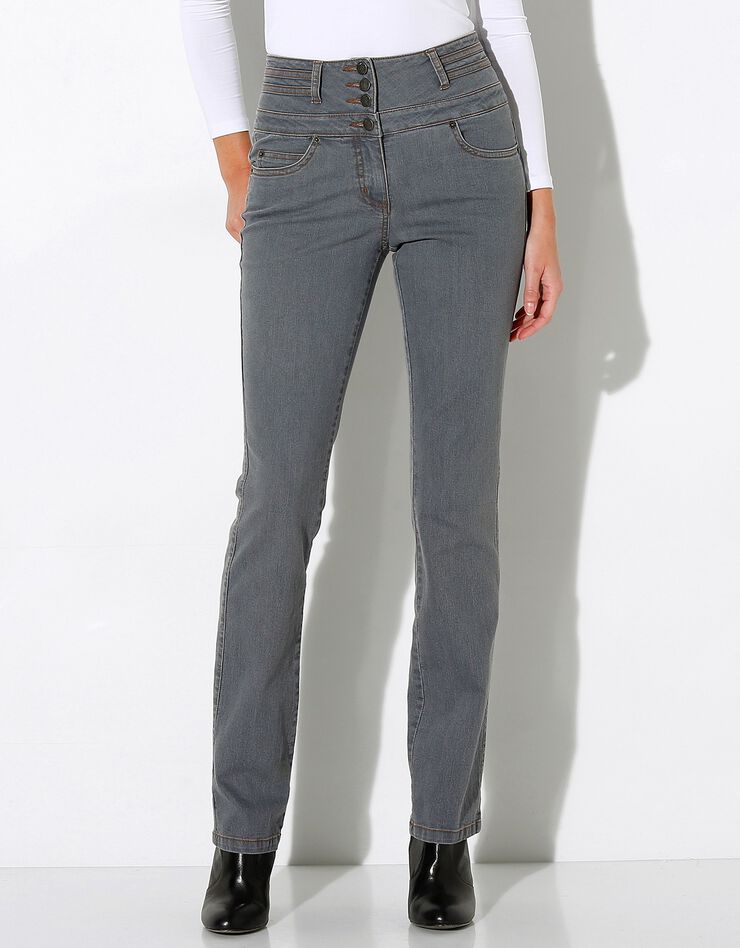 Rechte jeans met hoge taille, grijs Rechte jeans met hoge taille, grijs, hi-res image number 1