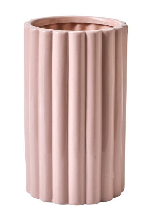 Vaas in gegroef keramiek, roze (roze)