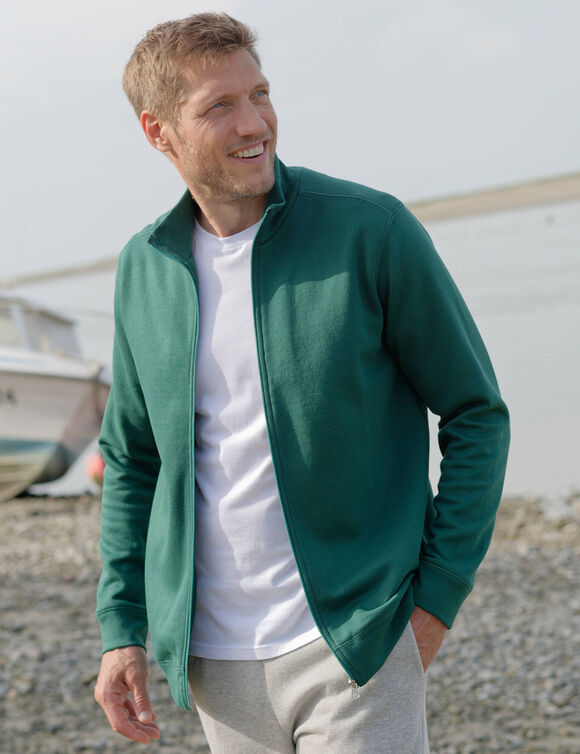 Sweat entièrement zippé uni (vert sapin)