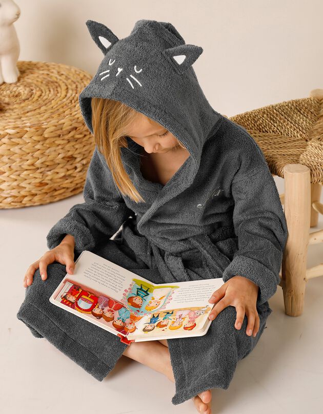 Peignoir de bain enfant personnalisable chat à capuche (anthracite)