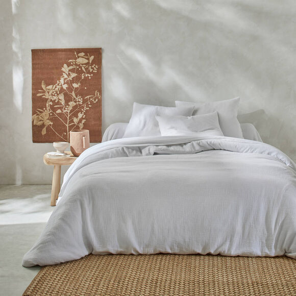 Linge de lit uni en triple gaze de coton (blanc)