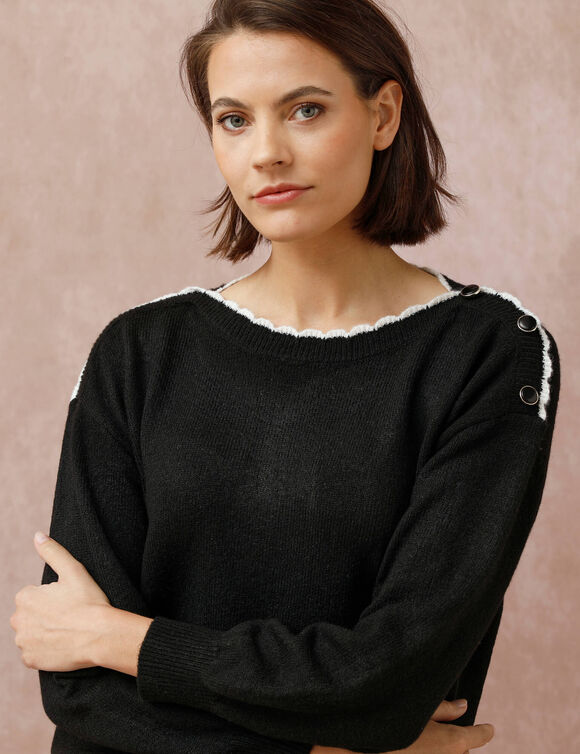 Pull col bateau, maille moelleuse (noir)