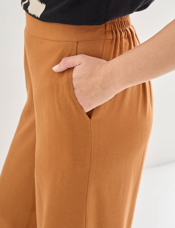 Ruime broek in viscose/linnen (karamel)
