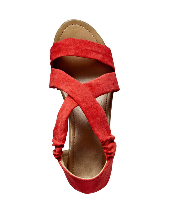 Sandales compensées élastiquées dessus microfibre effet suédine (rouge)