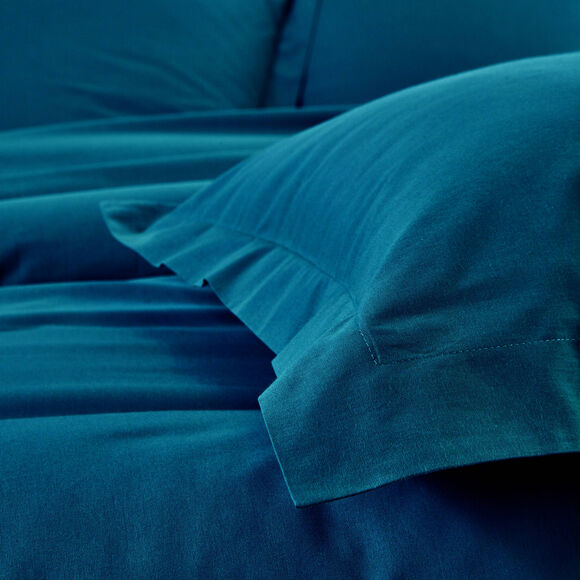 Linge de lit uni - coton bio** (bleu paon)