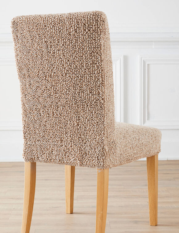 Housse microfibre bi-extensible gaufr&eacute;e sp&eacute;ciale chaise  (beige)