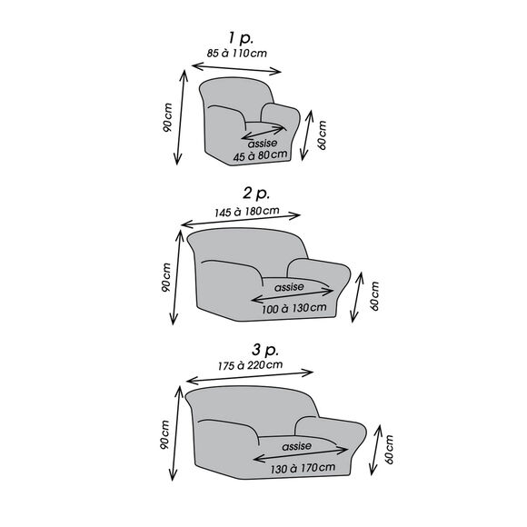 Housse unie fauteuil canapé bi-extensible  (ficelle)