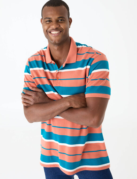 Polo ray&eacute;e maille piqu&eacute;e manches courtes  (paprika / bleu)