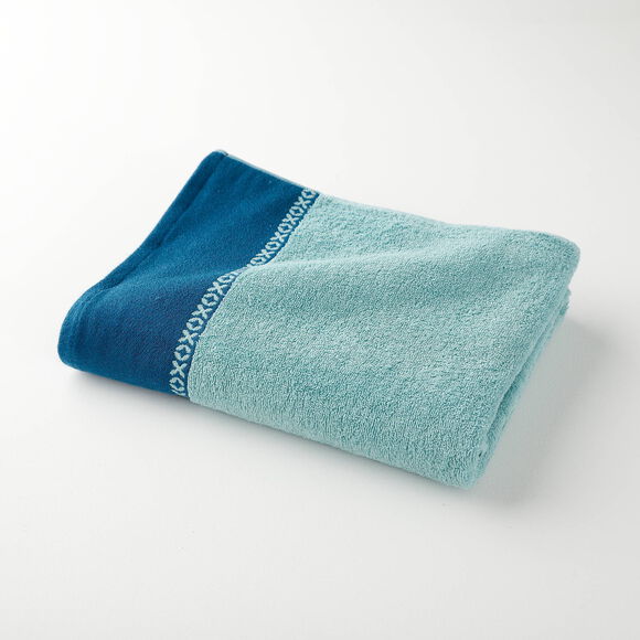 Collection serviettes de bain 420 gr/m&sup2; liteau tiss&eacute; fantaisie (vert d'eau)