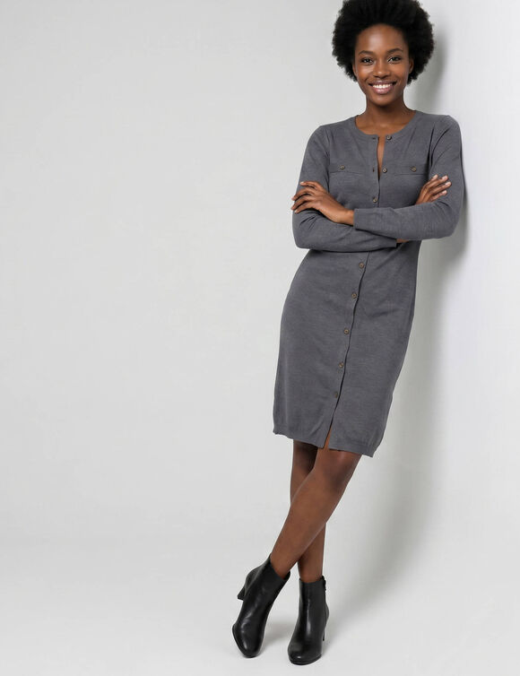 Robe pull boutonn&eacute;e, manches longues (gris chin&eacute;)
