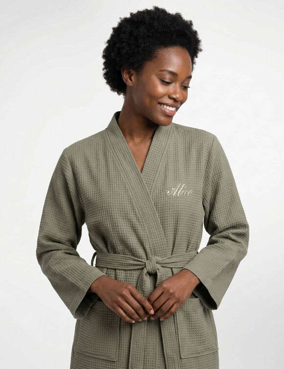 Peignoir de bain mixte col kimono &agrave; personnaliser - coton nid d'abeille 240 g/m&sup2; (kaki)