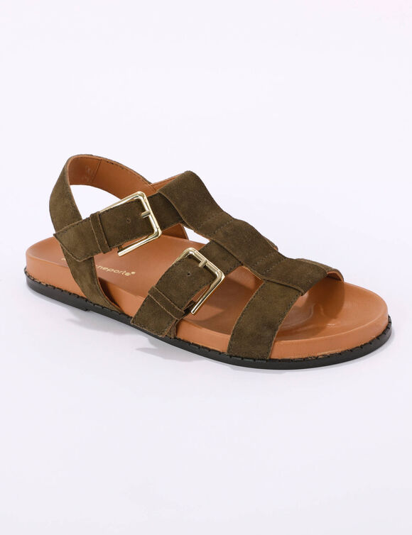 Romeinse sandalen in splitleer (kaki)